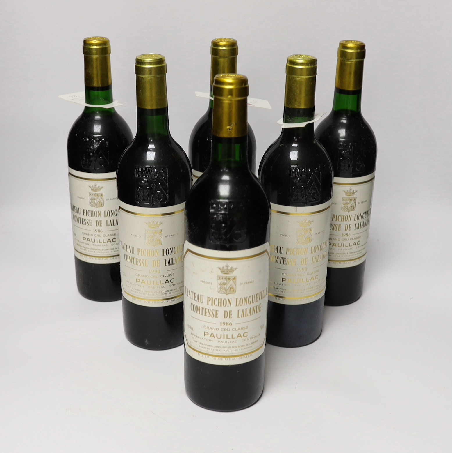 Six bottles of 1986 Chateau Pichon Longueville Comtesse De Lalande Pauillac